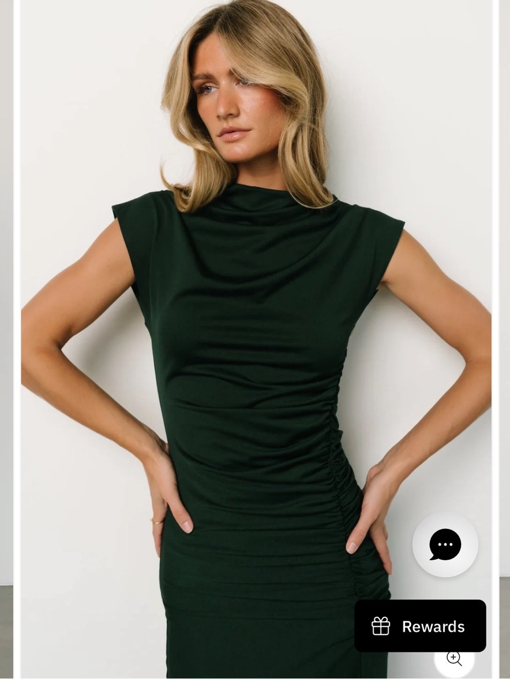 Baltic Born Dark Green Ruched Maxi Dress with Front Slit
